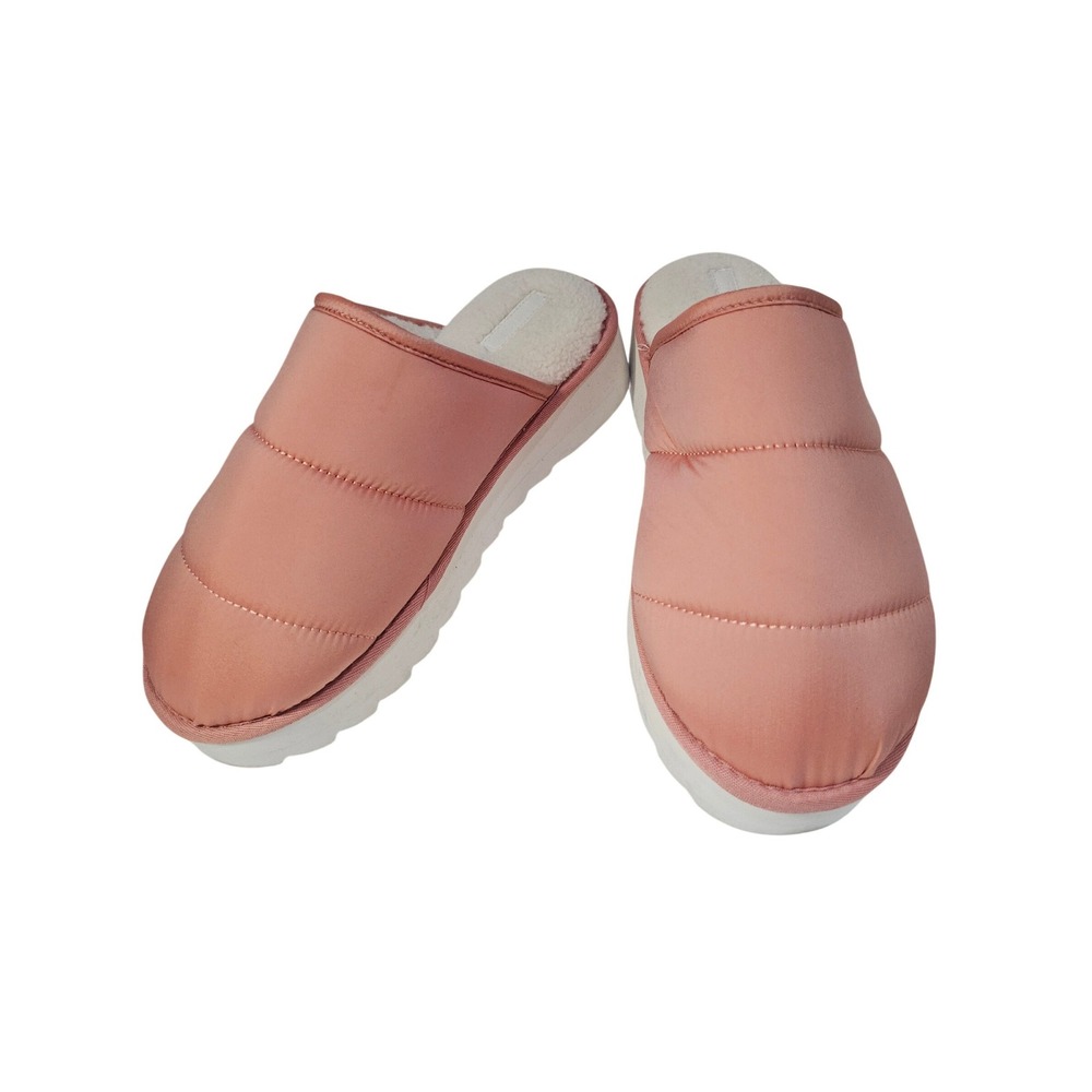 Maeve Women Pink Quilted Puffer Slides Slippers Sherpa Lined Platform‎ Size L